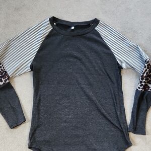 Cheetah Gray Striped Long Sleeve Shirt - Medium